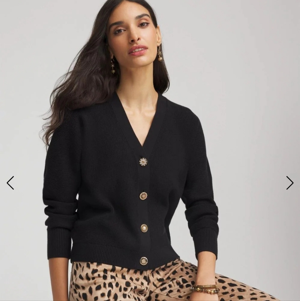 NWT Chico's Relaxed Fit Button Front Black Cardigan Sweater Women's XL(3) Preppy